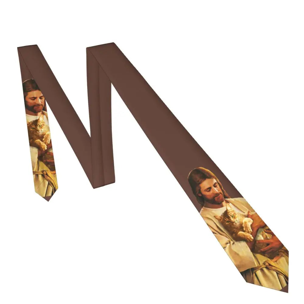 Christus und seine Katze Unisex Krawatte Seidenpolyester 8 cm breit Jesus Krawatte für Herren Accessoires Krawatte Hochzeit Büro