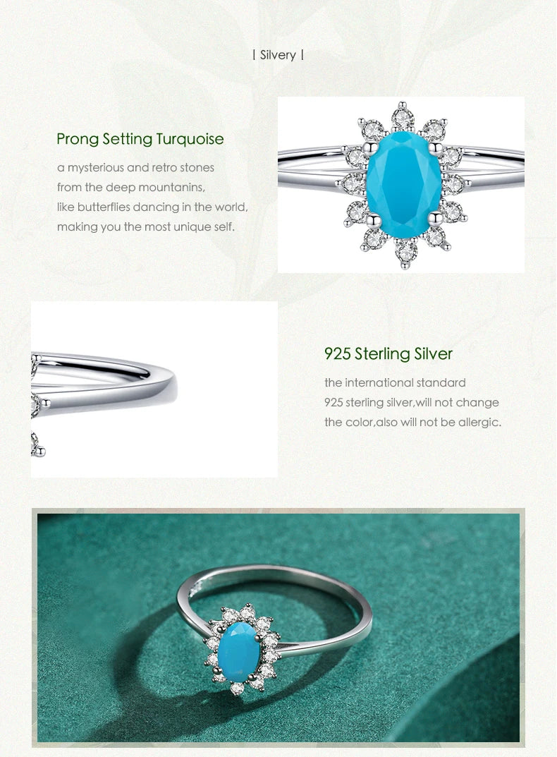 MODIAN Klassischer Kronenring für Damen aus reinem 925er Sterlingsilber mit natürlichem Türkis, elegante Mode-Ringe für Frauen, Weihnachtsschmuck