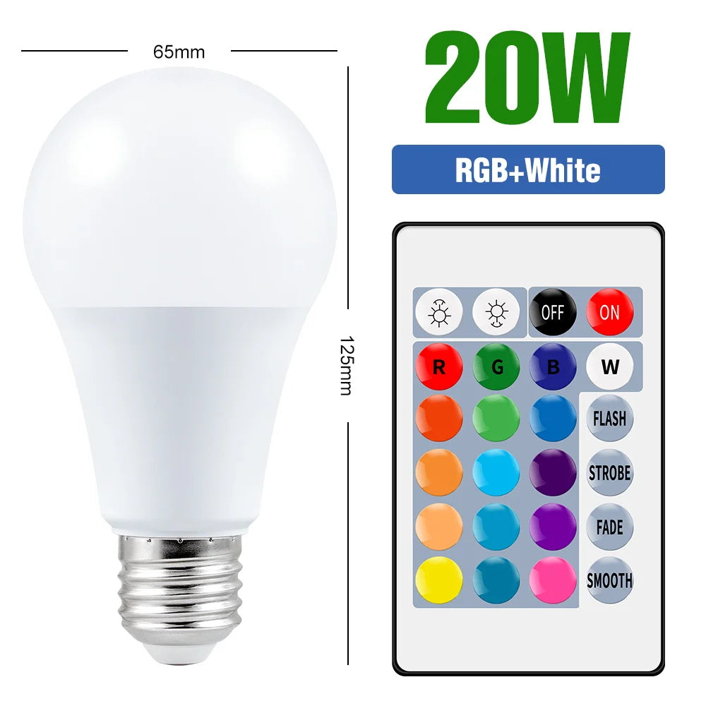 RGB Neon Light E27 Rainbow Lamp 220V LED Colorful Bulb With IR Remote Control 20W 25W Bombillas LED Christmas Holiday Decoration