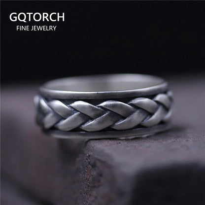 Echte 925 Sterling Silber Ringe für Männer und Frauen Drehring Matt geflochten gedrehtes Seil Retro Antik Stil