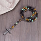 Tiger Eye Stone Bead & Hematite Cross Pendant Necklace for Men Women Catholic Christ Rosary Cross Pendant