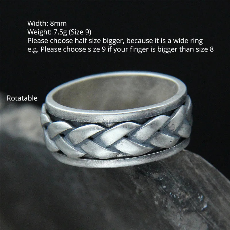 Echte 925 Sterling Silber Ringe für Männer und Frauen Drehring Matt geflochten gedrehtes Seil Retro Antik Stil