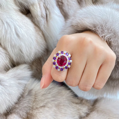 925 Silberring Oval Vintage Echt Rubin Ringe für Frauen Verlobung Edelstein Ehering Edler Schmuck Geschenk