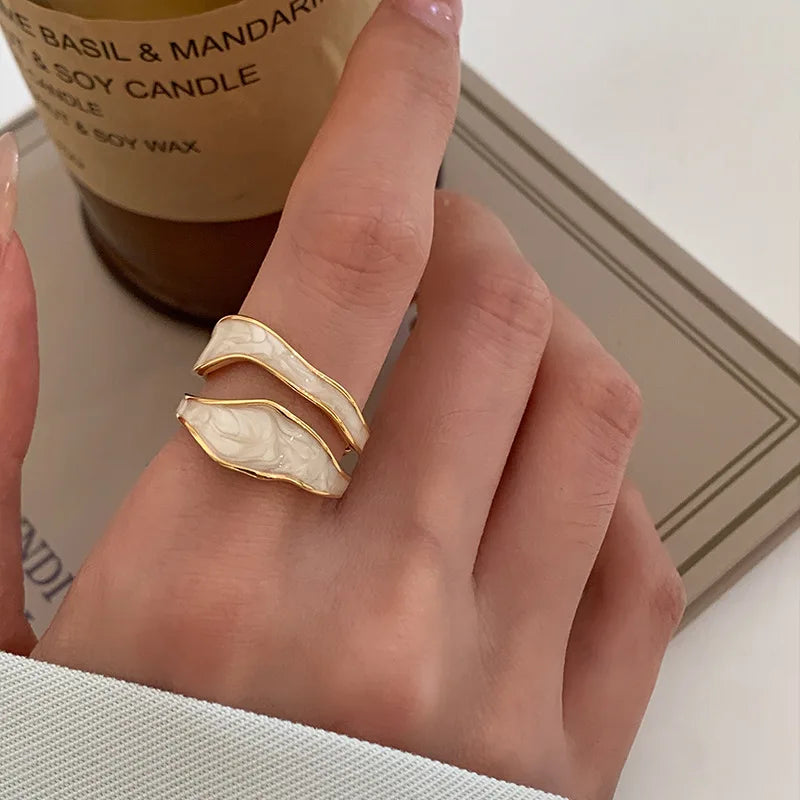 Verstellbarer, bunter Tropfglasur-Ring Damen Mode Retro Geometrischer goldfarbener Metallring Hochzeitsschmuck Geburtstagsgeschenk
