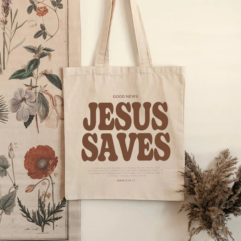 Cood News Jesus Saves Muster Leinwand Schulter Tote Bag Lässig Einkaufstasche Christus Religion Christlicher Glaube Shopper Handtasche