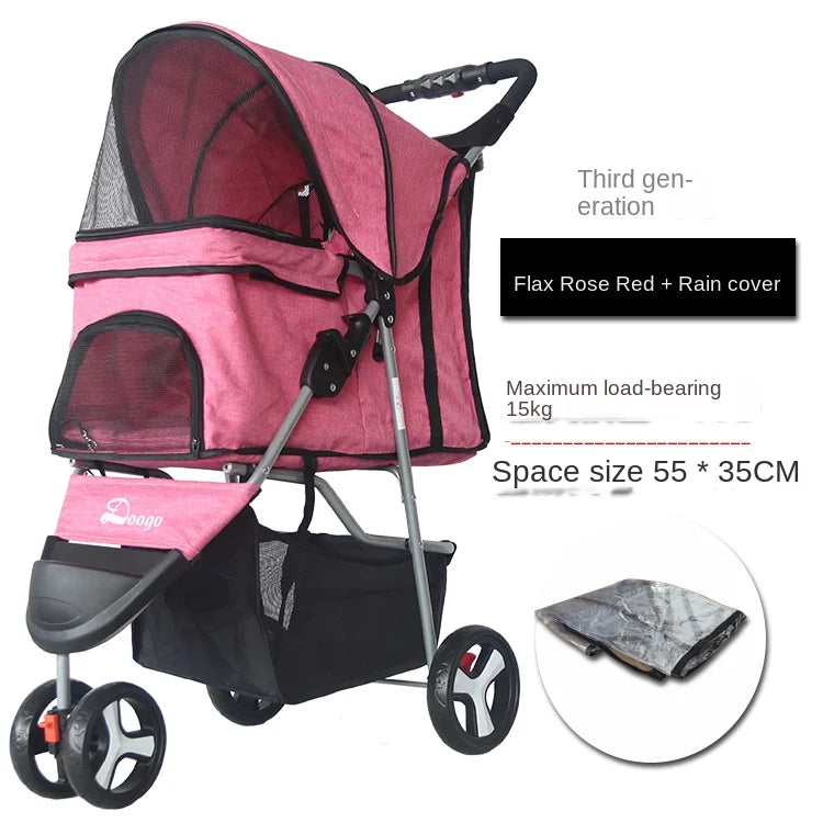 Lightweight Outing Small And Medium-sized Pet Stroller Four Seasons Universal Dog Cat Stroller Foldable Tricycle Cage Pet