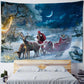 Christmas Tapestry Wall Hanging Winter Night Snowflake Elk Santa Claus Hanging Fireplace Blanket Gift Home Wall Decorations
