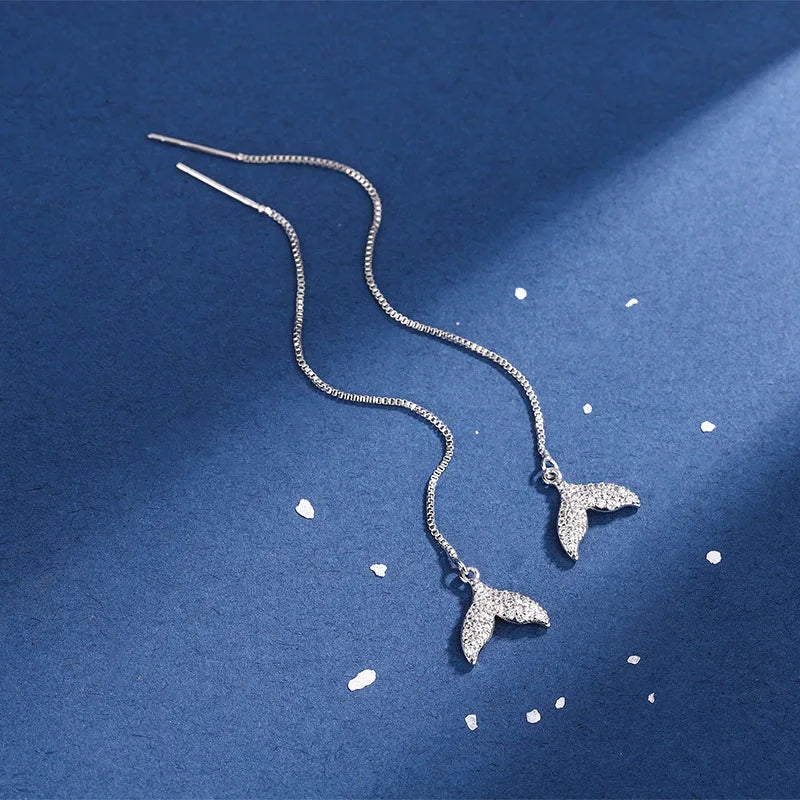 925 Silver Needle Tassel Chain Zircon Mermaid Tail Drop Earring For Women Hanging Party Jewelry Gifts eh1441