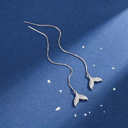 925 Silver Needle Tassel Chain Zircon Mermaid Tail Drop Earring For Women Hanging Party Jewelry Gifts eh1441