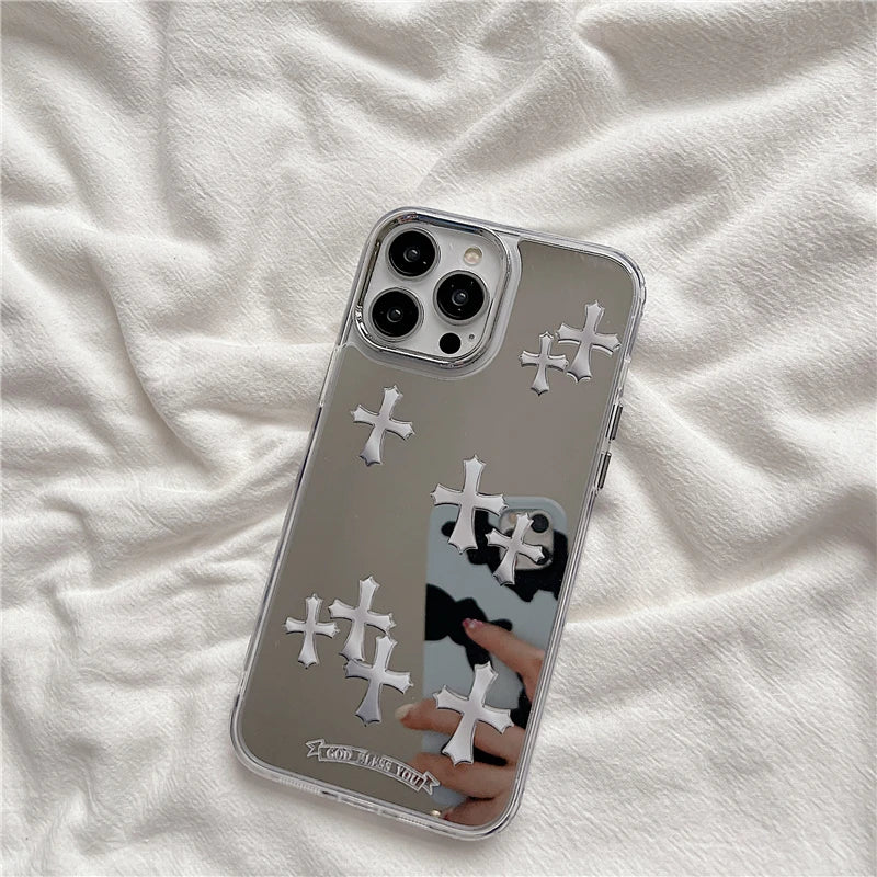 Luxury Makeup Mirror Jesus Christ Cross Phone Case For iPhone 11 13 12 14 Pro Max iPhone 15 pro max cases Cute Hard Back Cover