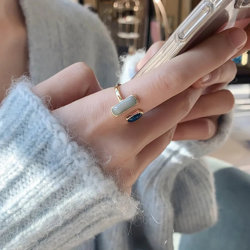 Verstellbarer, bunter Tropfglasur-Ring Damen Mode Retro Geometrischer goldfarbener Metallring Hochzeitsschmuck Geburtstagsgeschenk