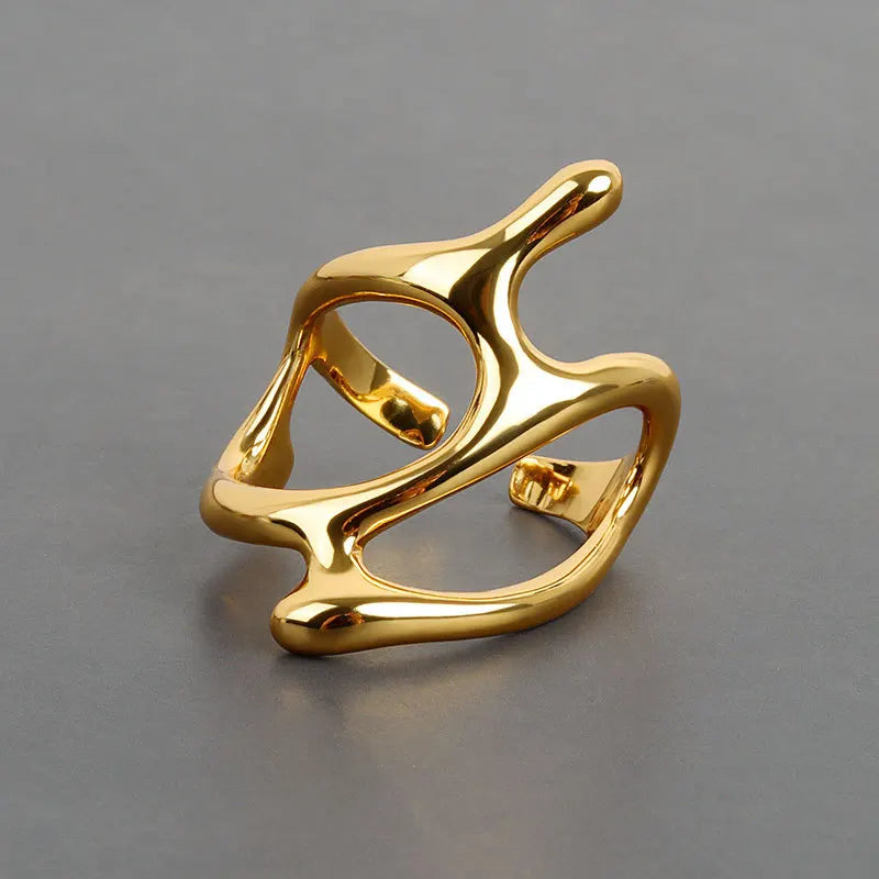 Verstellbarer, bunter Tropfglasur-Ring Damen Mode Retro Geometrischer goldfarbener Metallring Hochzeitsschmuck Geburtstagsgeschenk