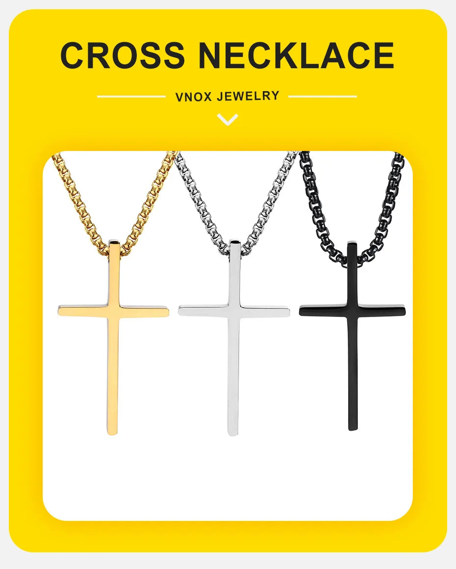 Vnox Schlichte Unisex-Kreuzketten, einfacher Edelstahl-Kreuzanhänger für Damen und Herren, Gebets-Halskette für Christen, verstellbare Panzerkette