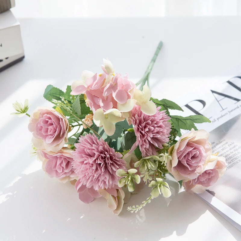 30CM Seidenrosen Hochzeit Bouquet Vase für Home Raum Dekoration Weihnachtsgirlande Scrapbooking Künstliche Hortensie Kunstblumen
