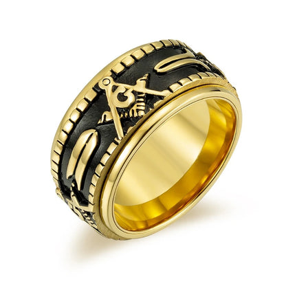 Freemasonry Geometric Rings Rotatable Titanium Steel Men's Large Ring Fashion Jewelry