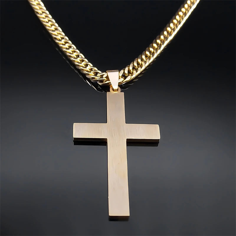 Punk Hip Hop Schwarzes Kreuz Anhänger Halskette für Frauen Männer Edelstahl Goldfarbe Männlich Jesus Christus Kette Schmuck Colar N8236S0