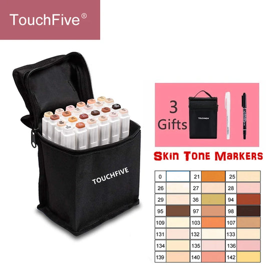 TOUCHFIVE 12/24/36 Farben Marker Hautfarben Set Art Marker Stifte Künstler Dual-Kopf Alkoholbasierte Tinte Manga Pinselstift zum Ausmalen