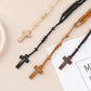 Christus Jesus Holzperlen 8mm Rosenkranz Perle Kreuz Anhänger Geflochtene Seilkette Halskette Religiöse Orthodoxe Gebets Schmuckkette Dekor