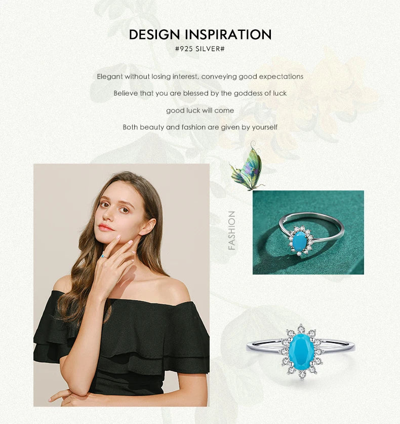 MODIAN Klassischer Kronenring für Damen aus reinem 925er Sterlingsilber mit natürlichem Türkis, elegante Mode-Ringe für Frauen, Weihnachtsschmuck