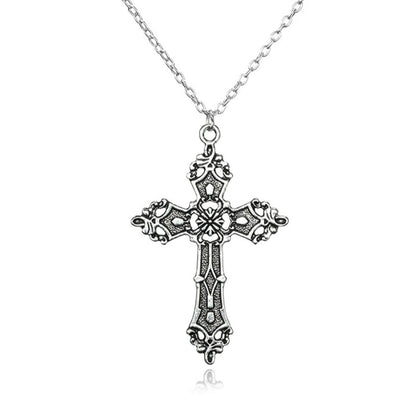 Retro Barock für Kreuz Blumenhalskette Mode Böhmen Christus für Kreuz Halskette Gotische Anhänger Halskette mit Metallkette