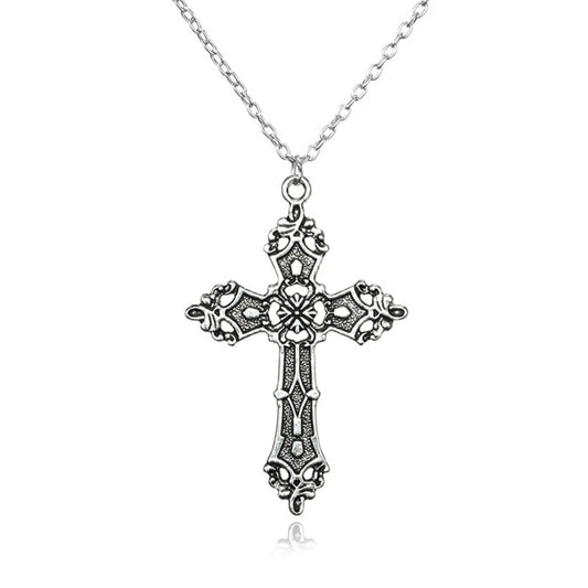 Retro Barock für Kreuz Blumenhalskette Mode Böhmen Christus für Kreuz Halskette Gotische Anhänger Halskette mit Metallkette