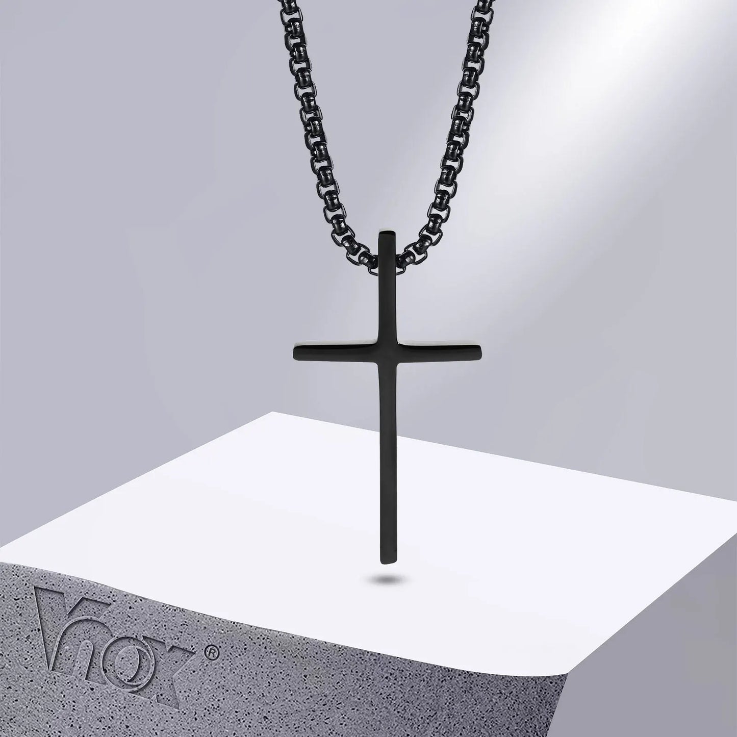Vnox Schlichte Unisex-Kreuzketten, einfacher Edelstahl-Kreuzanhänger für Damen und Herren, Gebets-Halskette für Christen, verstellbare Panzerkette
