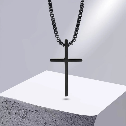 Vnox Schlichte Unisex-Kreuzketten, einfacher Edelstahl-Kreuzanhänger für Damen und Herren, Gebets-Halskette für Christen, verstellbare Panzerkette