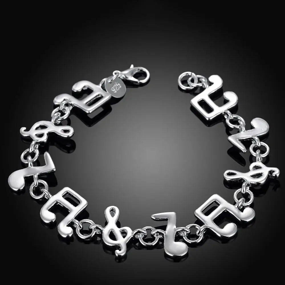 Heiß feine Musiknote Kette 925 Sterling Silber Armbänder für Damen Hochzeitsfeier Mädchen Studentin Weihnachtsgeschenke Mode Schmuck