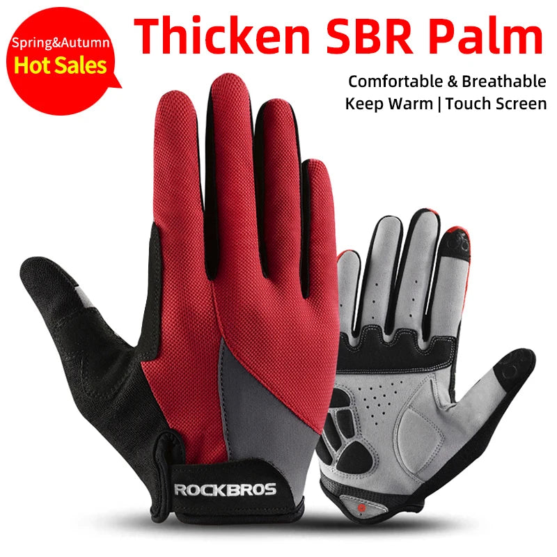 ROCKBROS Fahrradhandschuhe Schwammpolster Lange Finger Motorradhandschuhe für Fahrrad Mountainbike Handschuhe Touchscreen MTB Handschuhe