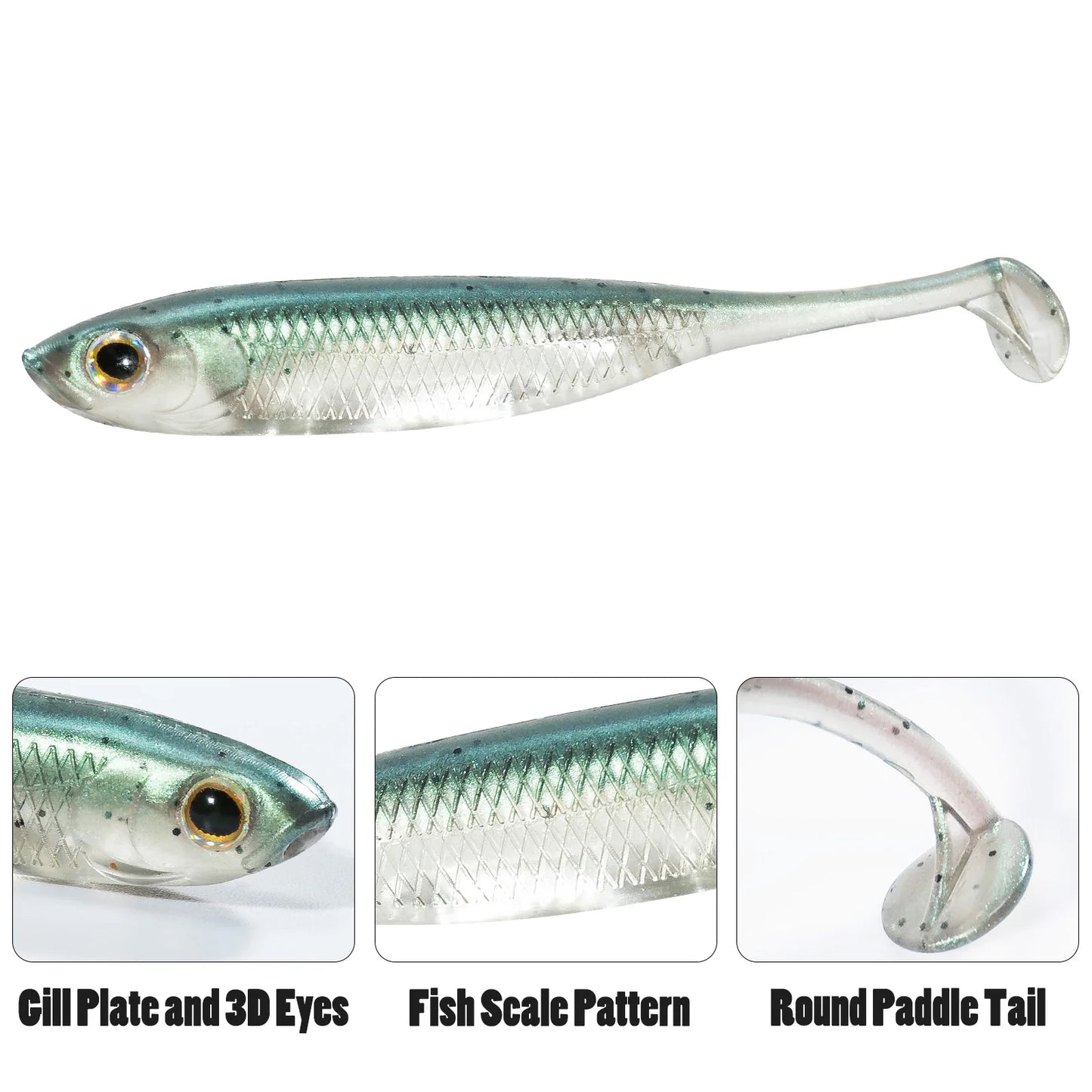Dr.Fish 5/6 Stück Angelköder Weichplastik Silikonköder Paddelschwanz Shad Wurm Swimbait Süßwasser Barsch Forelle 70mm 80mm 100mm