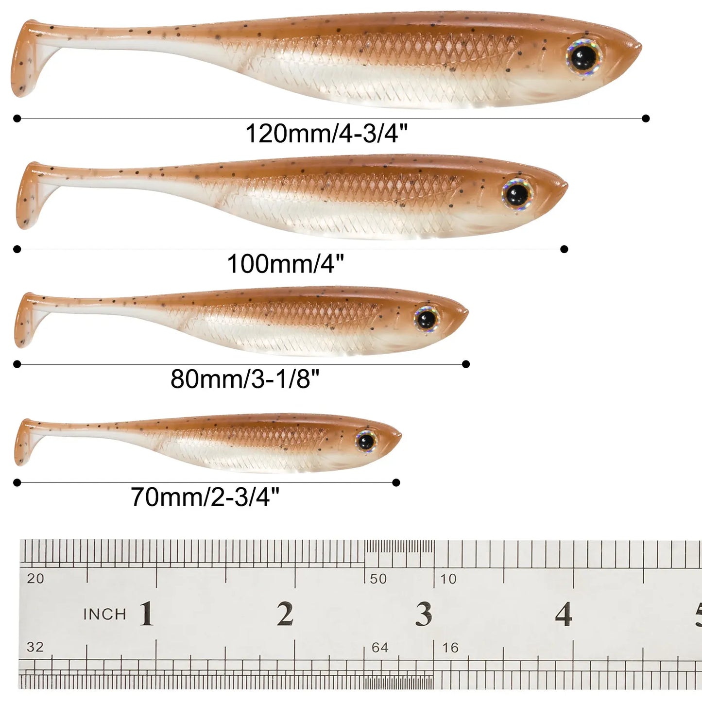 Dr.Fish 5/6 Stück Angelköder Weichplastik Silikonköder Paddelschwanz Shad Wurm Swimbait Süßwasser Barsch Forelle 70mm 80mm 100mm