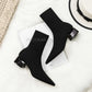 Fashion Women Winter Elastic Sock Ankle Boots Chunky High Heel Stretch Woman Black Sexy Knitted Booties Pointed