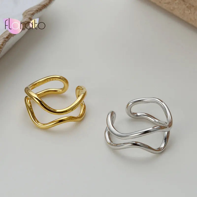 Vergoldete versilberte unregelmäßige Doppelschicht-Ringe, größenverstellbar, Neu 2020, Mode, Luxus, Metall, Rock, Punk, verstellbarer Ring Schmuck