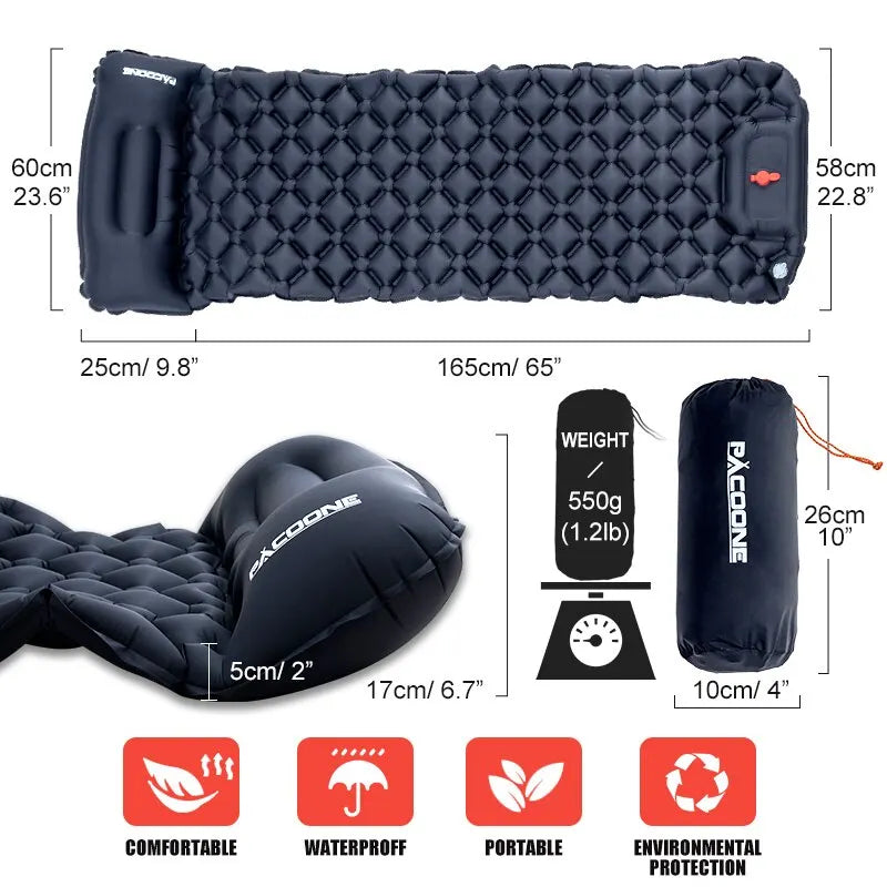 Outdoor-Camping aufblasbare Matratze Isomatte mit Kissen Ultraleichte Luftmatratze Eingebauter Inflatorpumpe Wandern