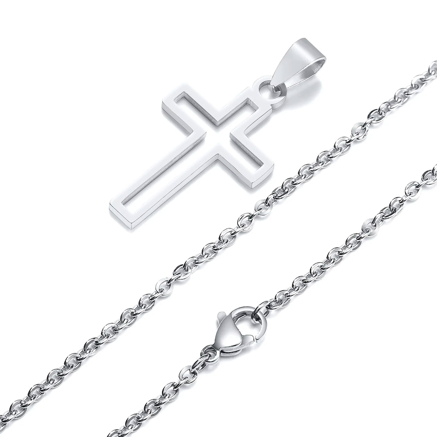 Mprainbow Mens Cutout Cross Necklaces,Waterproof Stainless Steel Hollow Cross Pendant Collar,Religious Faith Christ Gift Jewelry
