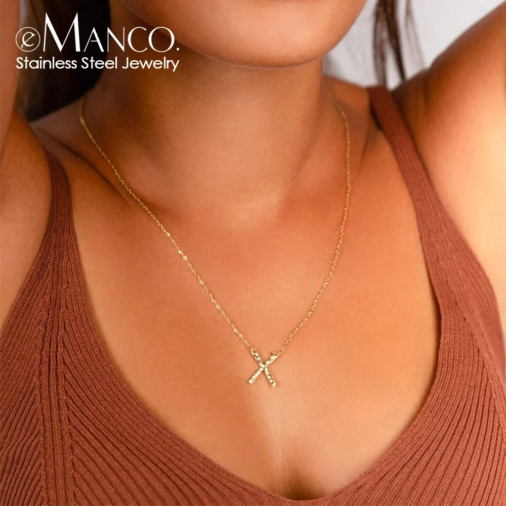e-Manco Punk Edelstahl Halskette Damen Stylische X-Form Anhänger Halskette Einfache Dünne Halskette für Frauen Modeschmuck
