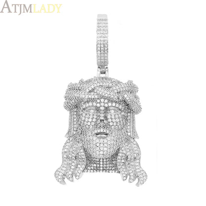 2024 New Bling  Jesus Christ Head Necklace Full Micro Paved 5A Cubic Zirconia Pendant For Men Iced Out Charm Hip Hop Jewelry