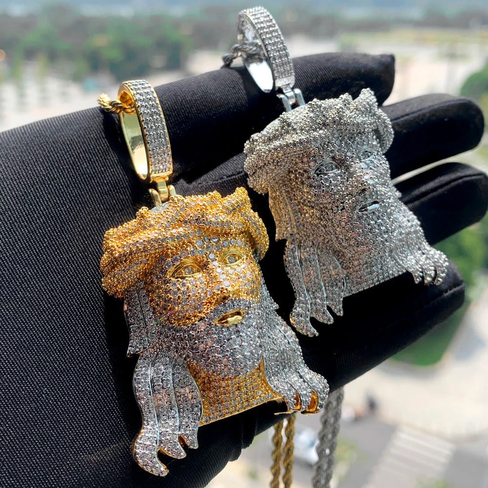 2024Neu Zweifarbig Roségoldfarbe Hip Hop Jesus Christus Kopf Anhänger Mikro Pavé 5A Zirkonia CZ Iced Out Herren Mode Schmuck