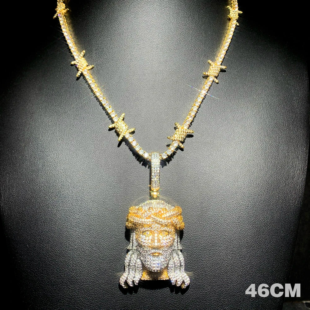 2024 New Bling  Jesus Christ Head Necklace Full Micro Paved 5A Cubic Zirconia Pendant For Men Iced Out Charm Hip Hop Jewelry