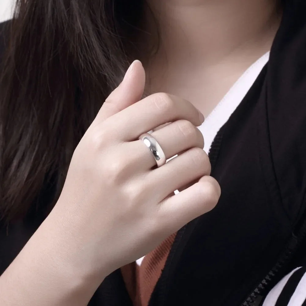 Hochwertiger 925er Sterling Silber Ring Mode Schlichter Glatter Runder Ring Partyschmuck für Frauen Größe 5 6 7 8 9 10 11