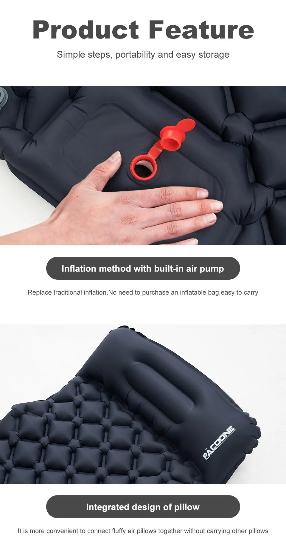 Outdoor-Camping aufblasbare Matratze Isomatte mit Kissen Ultraleichte Luftmatratze Eingebauter Inflatorpumpe Wandern