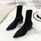 Fashion Women Winter Elastic Sock Ankle Boots Chunky High Heel Stretch Woman Black Sexy Knitted Booties Pointed