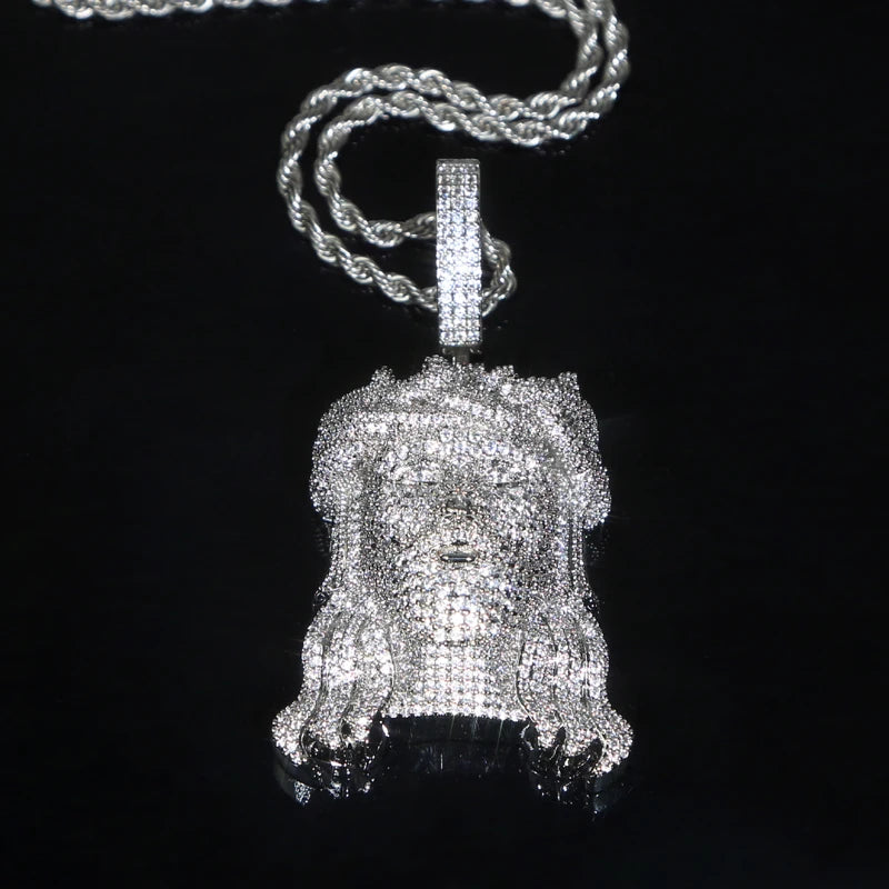 2024Neu Zweifarbig Roségoldfarbe Hip Hop Jesus Christus Kopf Anhänger Mikro Pavé 5A Zirkonia CZ Iced Out Herren Mode Schmuck