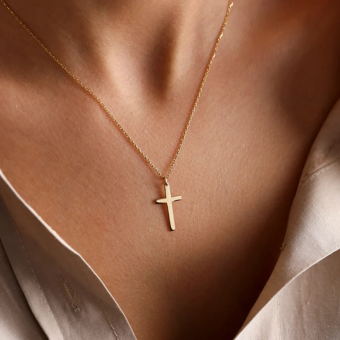 Mode Edelstahl Kreuz Gold Silber Farbe Halskette für Damen Herren Exquisite Kette Halsketten Schmuck Geburtstagsgeschenk