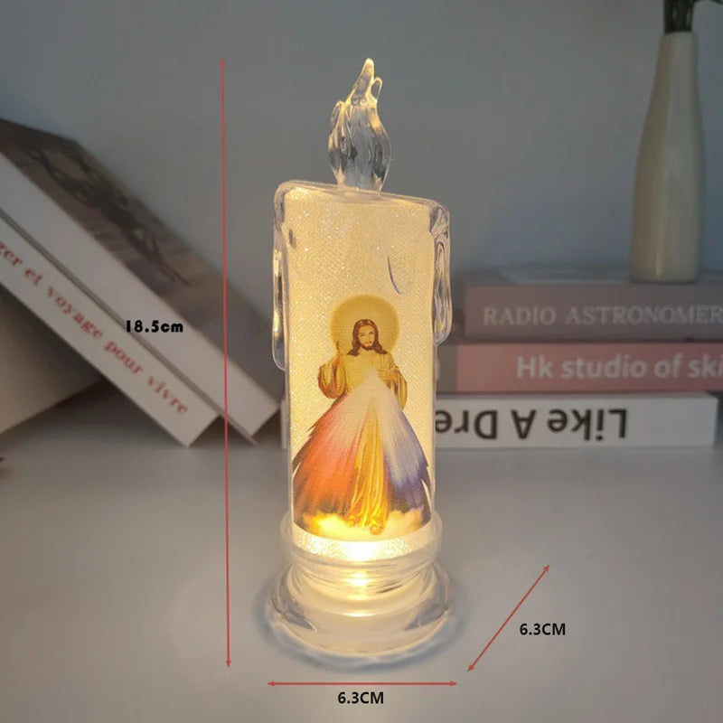 Jesus Jungfrau Christus Kerzenlampe Romantisches Teelicht Elektronische Flammenlose LED Deko