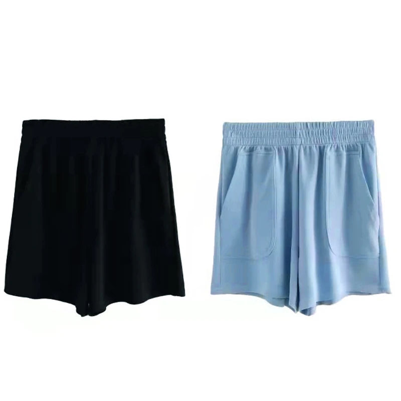 Lässige Damen-Shorts mit hoher Taille, kurze Sporthosen für den Sommer mit Tasche, lose Unterteile für Zuhause, Mädchen-Homewear, weite Sweathose