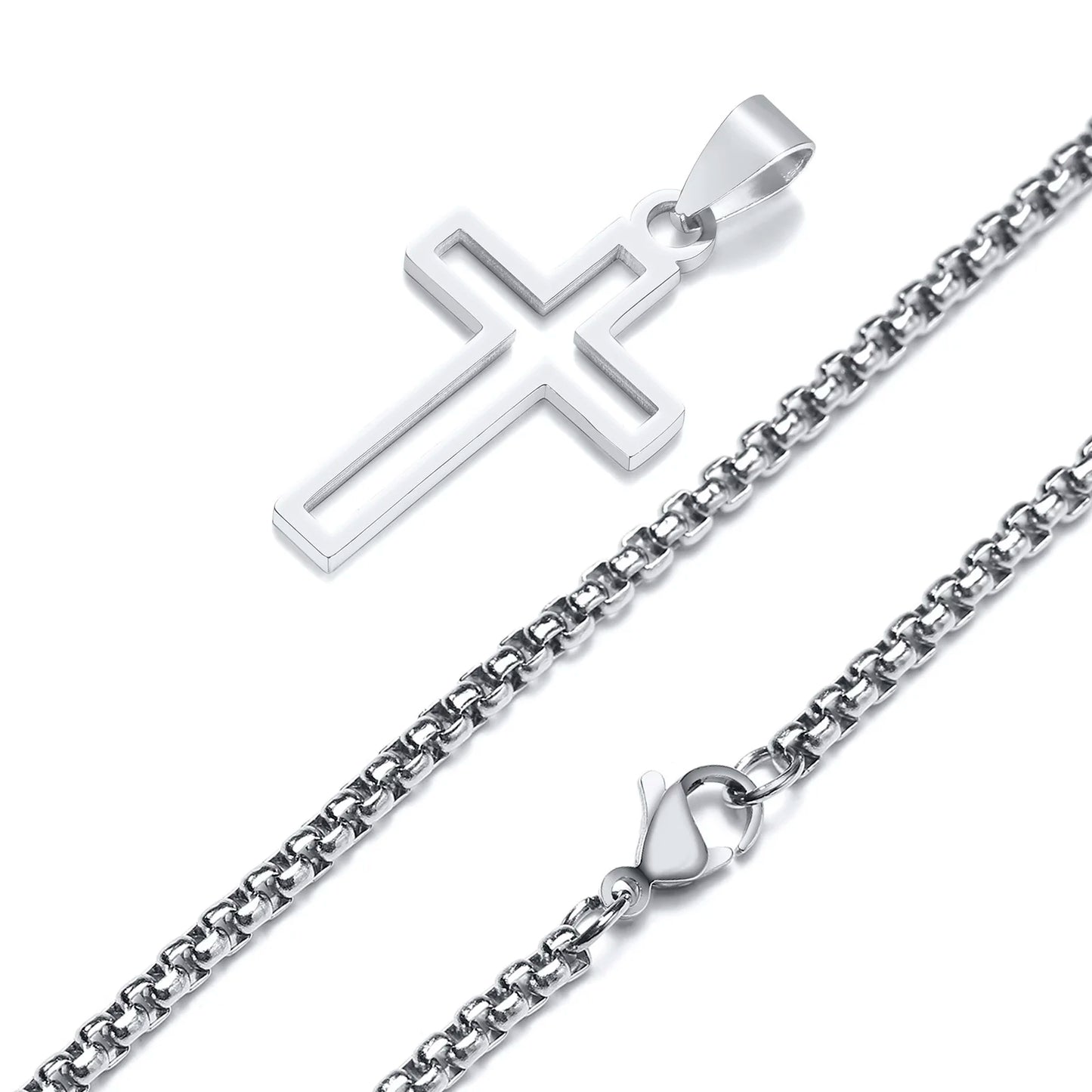 Mprainbow Mens Cutout Cross Necklaces,Waterproof Stainless Steel Hollow Cross Pendant Collar,Religious Faith Christ Gift Jewelry