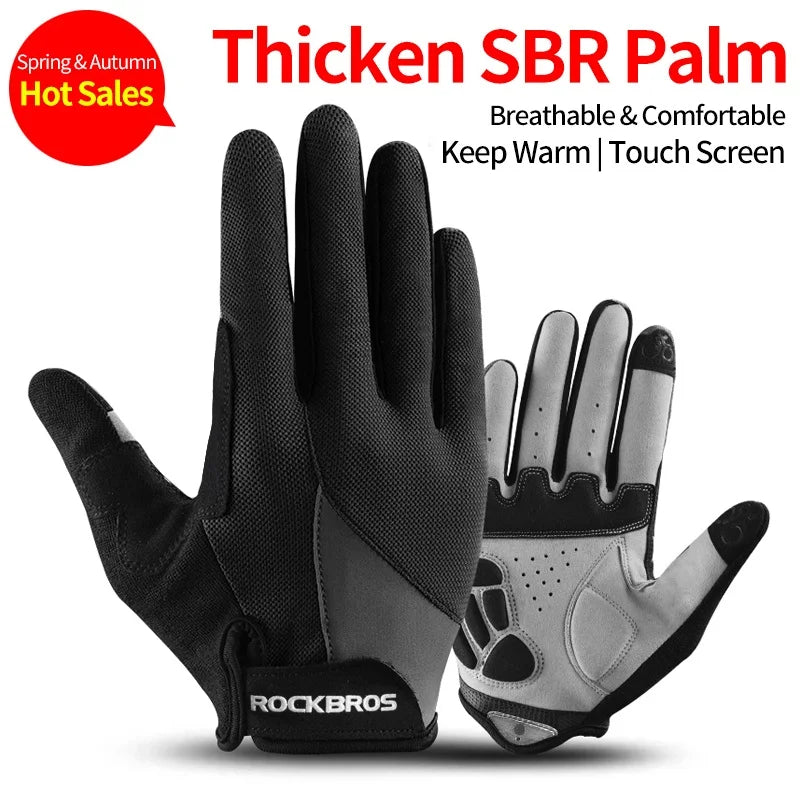 ROCKBROS Fahrradhandschuhe Schwammpolster Lange Finger Motorradhandschuhe für Fahrrad Mountainbike Handschuhe Touchscreen MTB Handschuhe