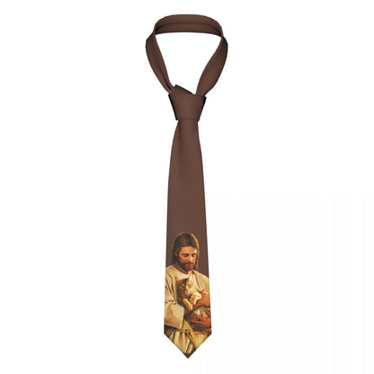 Christus und seine Katze Unisex Krawatte Seidenpolyester 8 cm breit Jesus Krawatte für Herren Accessoires Krawatte Hochzeit Büro