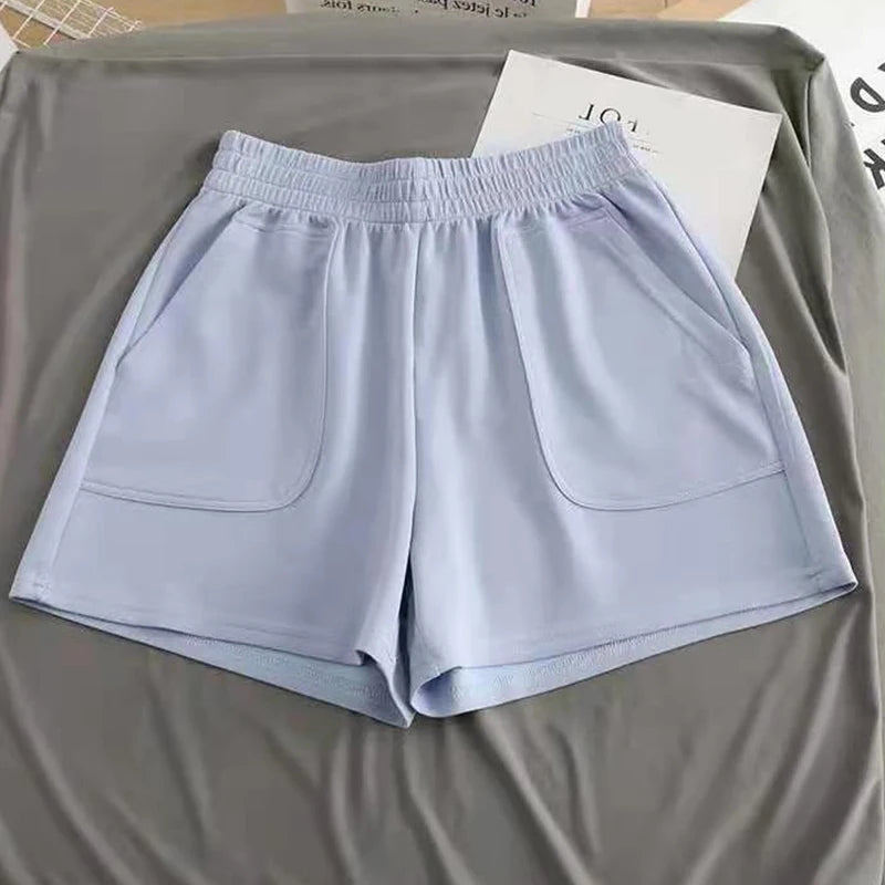 Lässige Damen-Shorts mit hoher Taille, kurze Sporthosen für den Sommer mit Tasche, lose Unterteile für Zuhause, Mädchen-Homewear, weite Sweathose